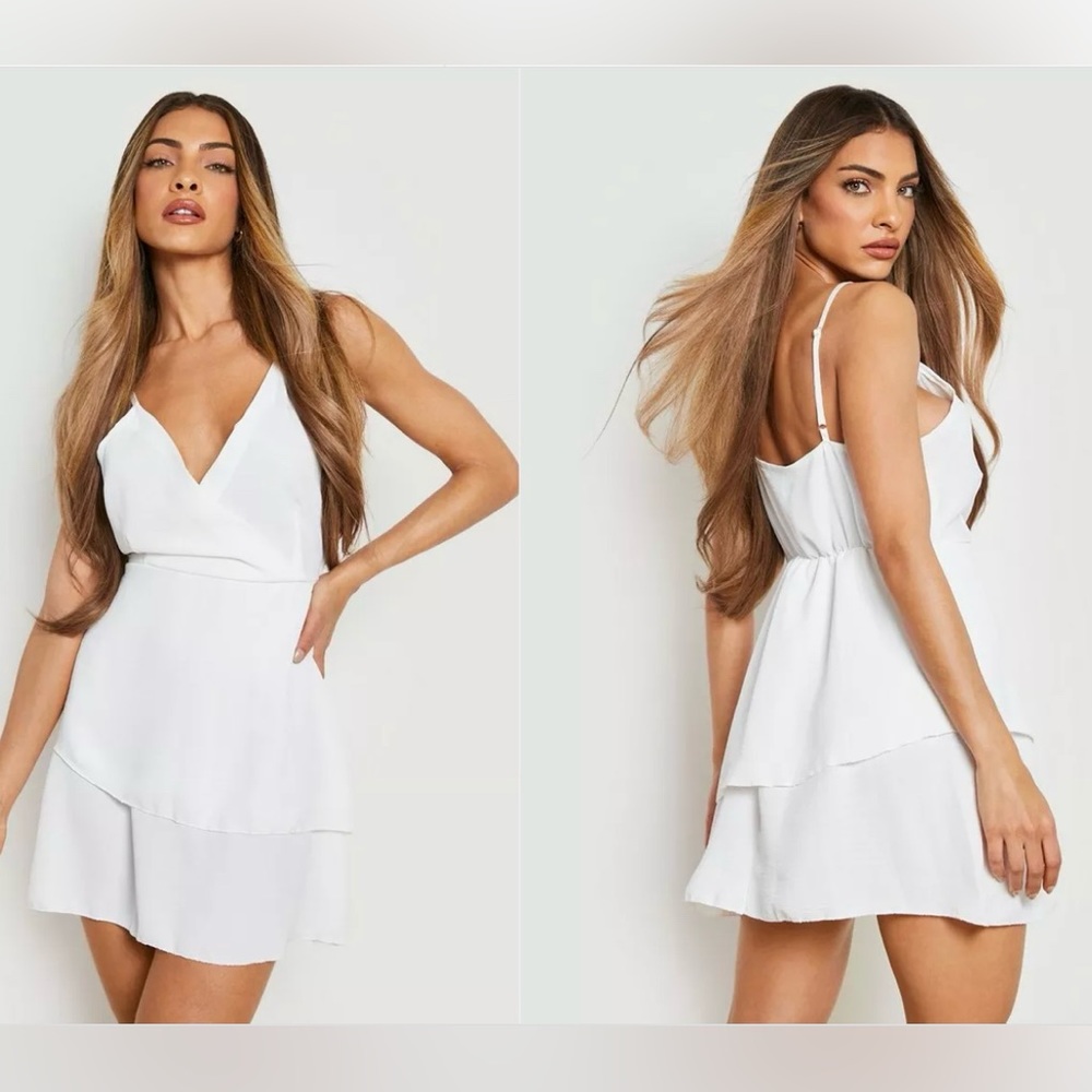 Boohoo Strappy Front Tiered Skater Dress